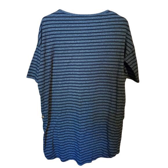 LuLaRoe‎ Irma Tunic Top Womens Sz XXS Blue Gray Stripe High Low Shirt Tee - Picture 2 of 5